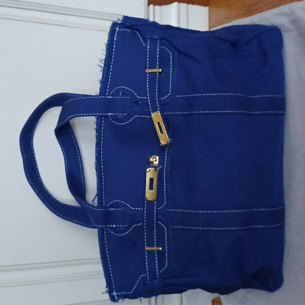 Boatkin Look Navy Blue Tote Bag with Gold Accents - Picture 3 of 6